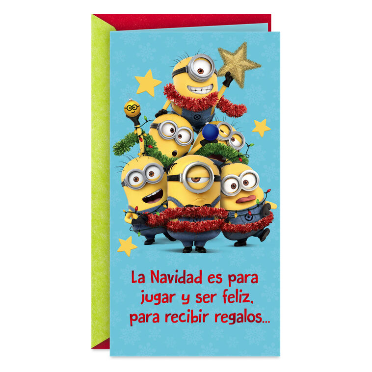 Minions Play and Be Happy Funny Spanish-Language Money Holder Christmas Card