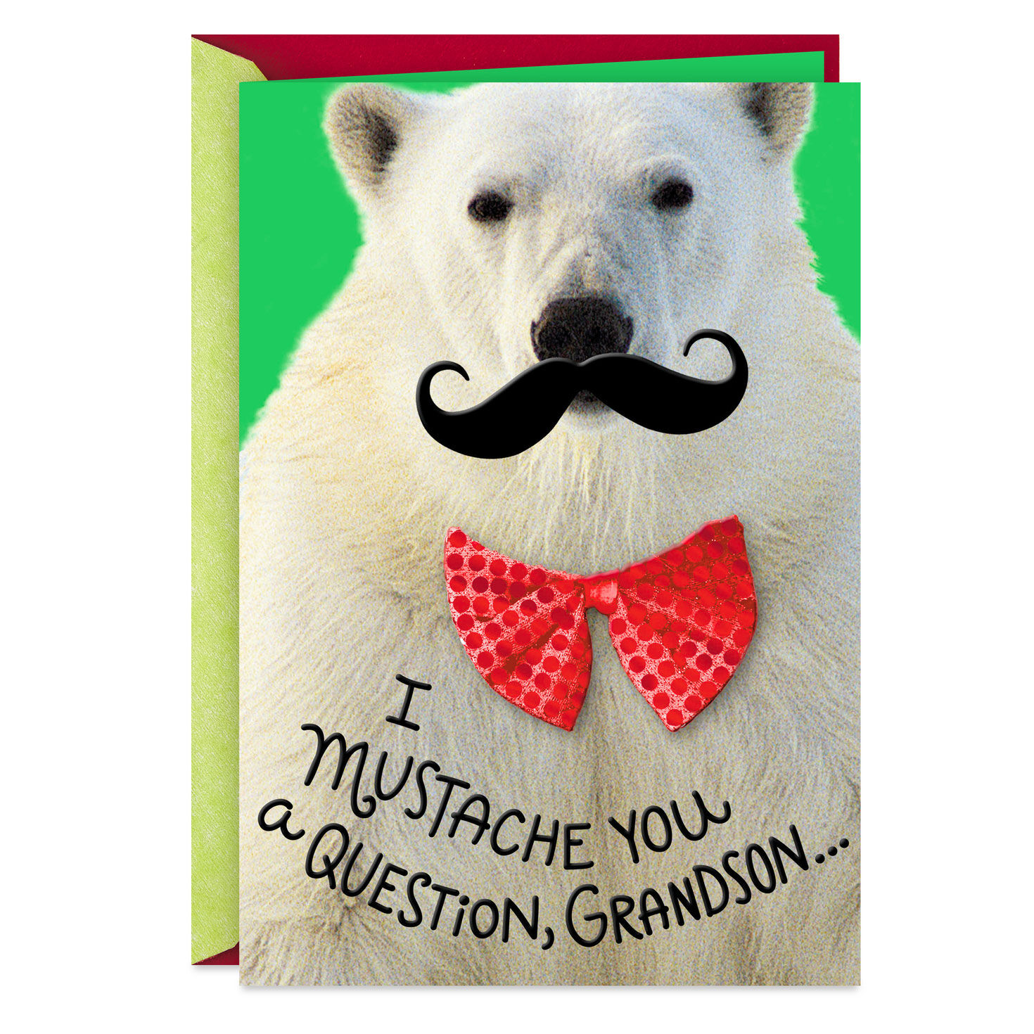 Polar Bear With Mustache Funny Christmas Card for Grandson Greeting