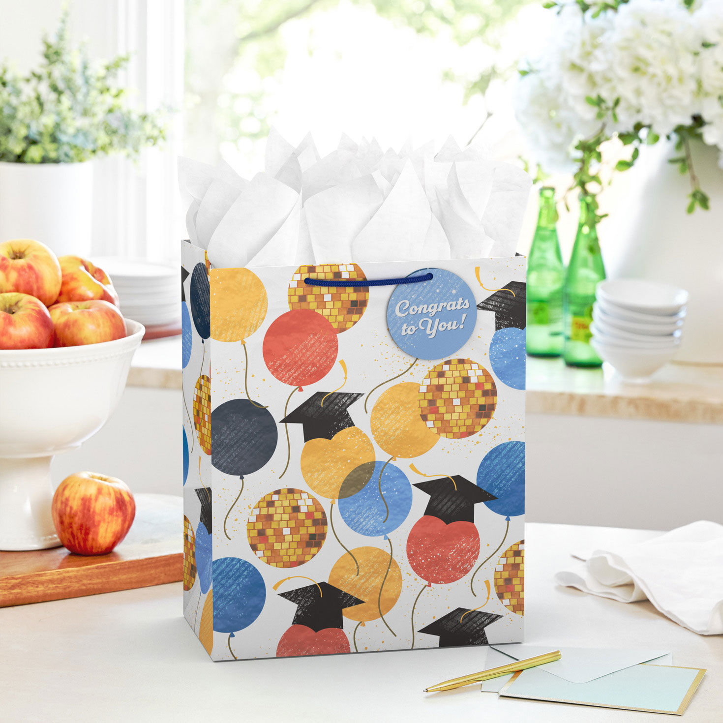 Balloons, Disco Balls and Grad Caps Large Gift Bag in use image number 2