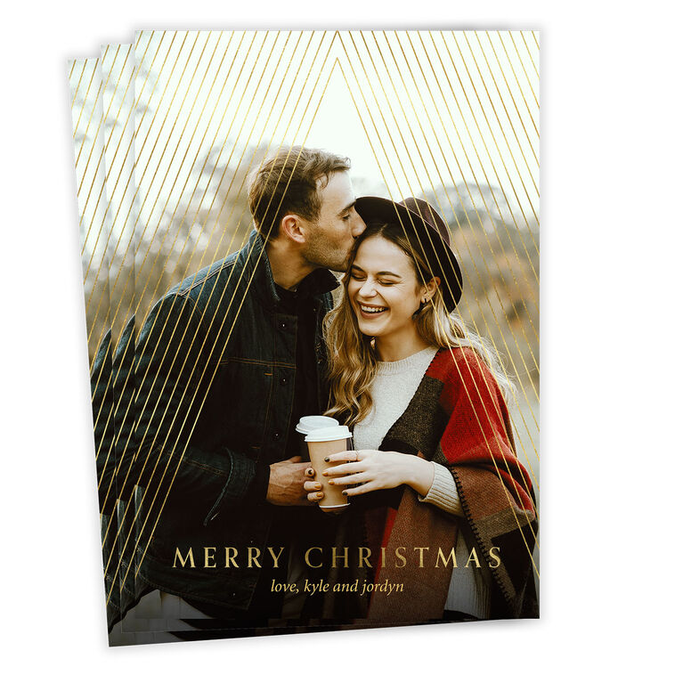 Elegant Gold Stripes Flat Christmas Photo Card