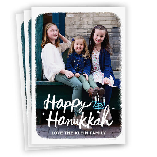 White Frame and Menorah Flat Hanukkah Photo Card, 