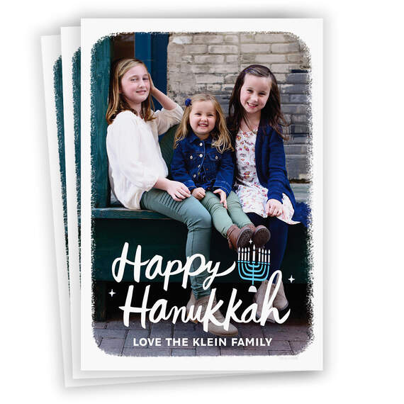 White Frame and Menorah Flat Hanukkah Photo Card