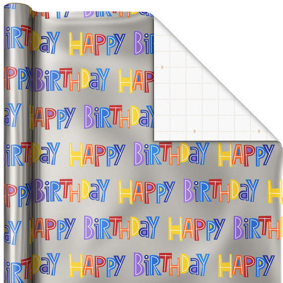 Happy Birthday on Silver Wrapping Paper Roll, 20 sq. ft.