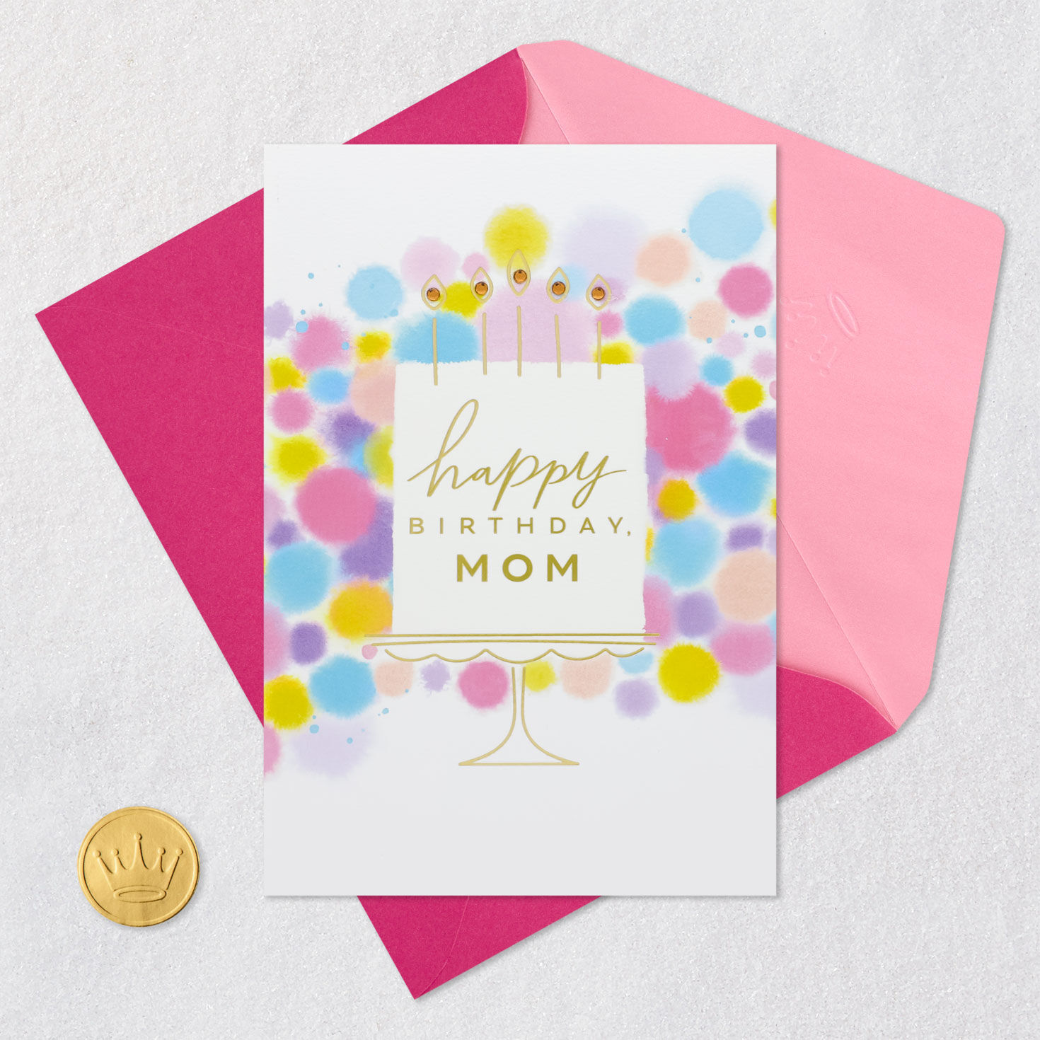 Geometric Cake Birthday Card for Mom Card Front with Envelope and Gold Seal image number 6