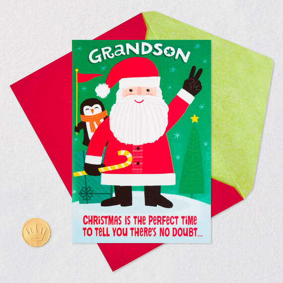 Santa and Penguin Pop-Up Christmas Card for Grandson, , large image number 5