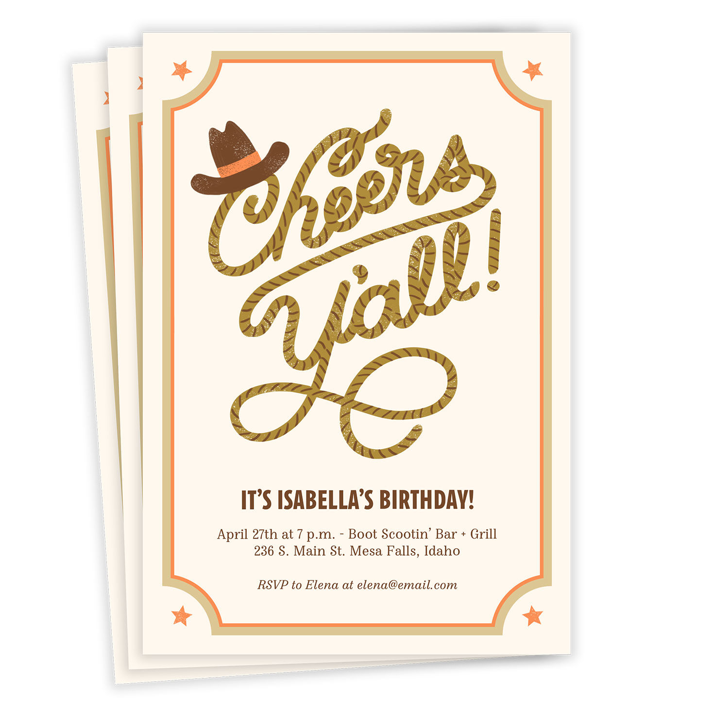 Cheers Y'all! Flat Birthday Invitation