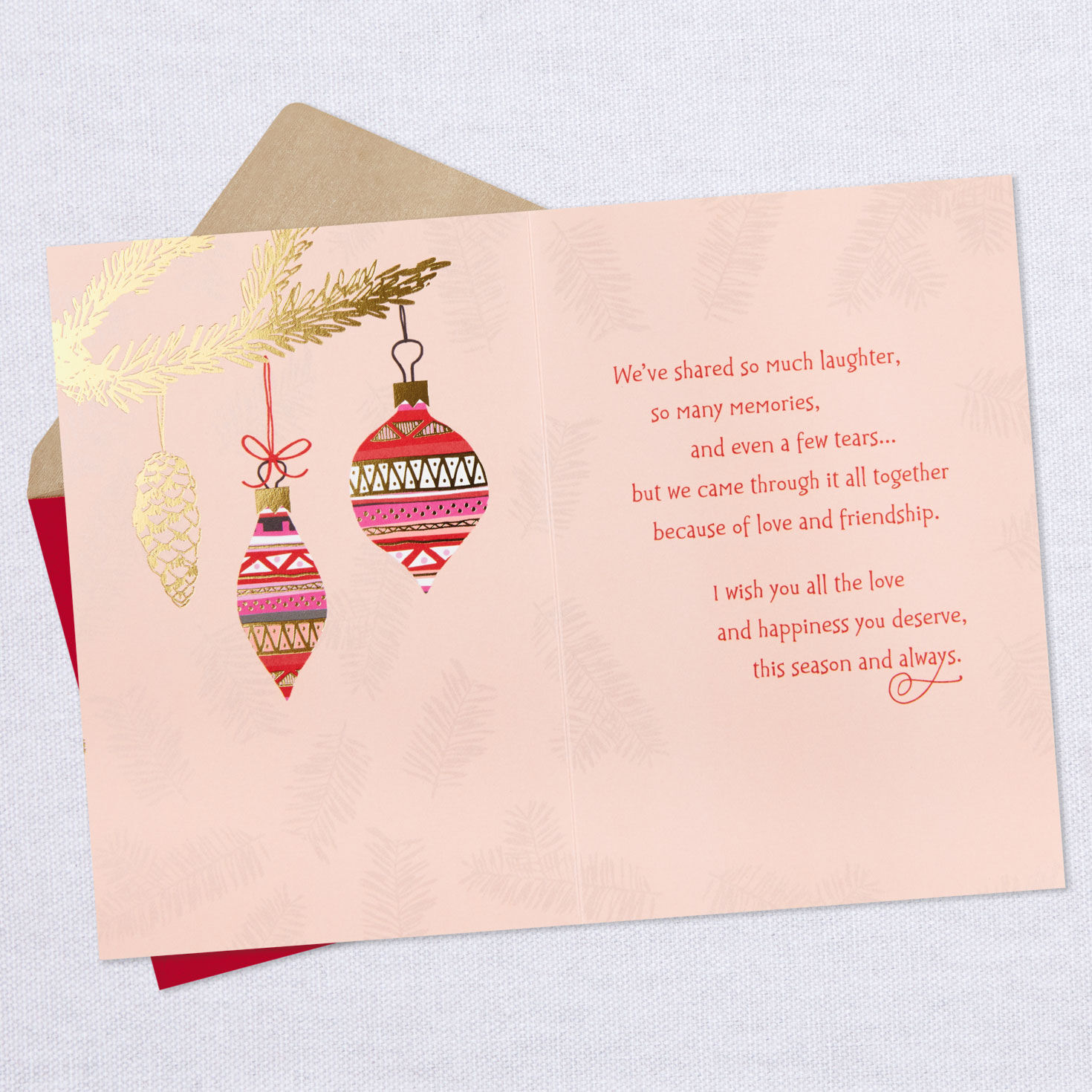 Pink Holiday Ornament Fabulous Friend Christmas Card Open card with envelope image number 3