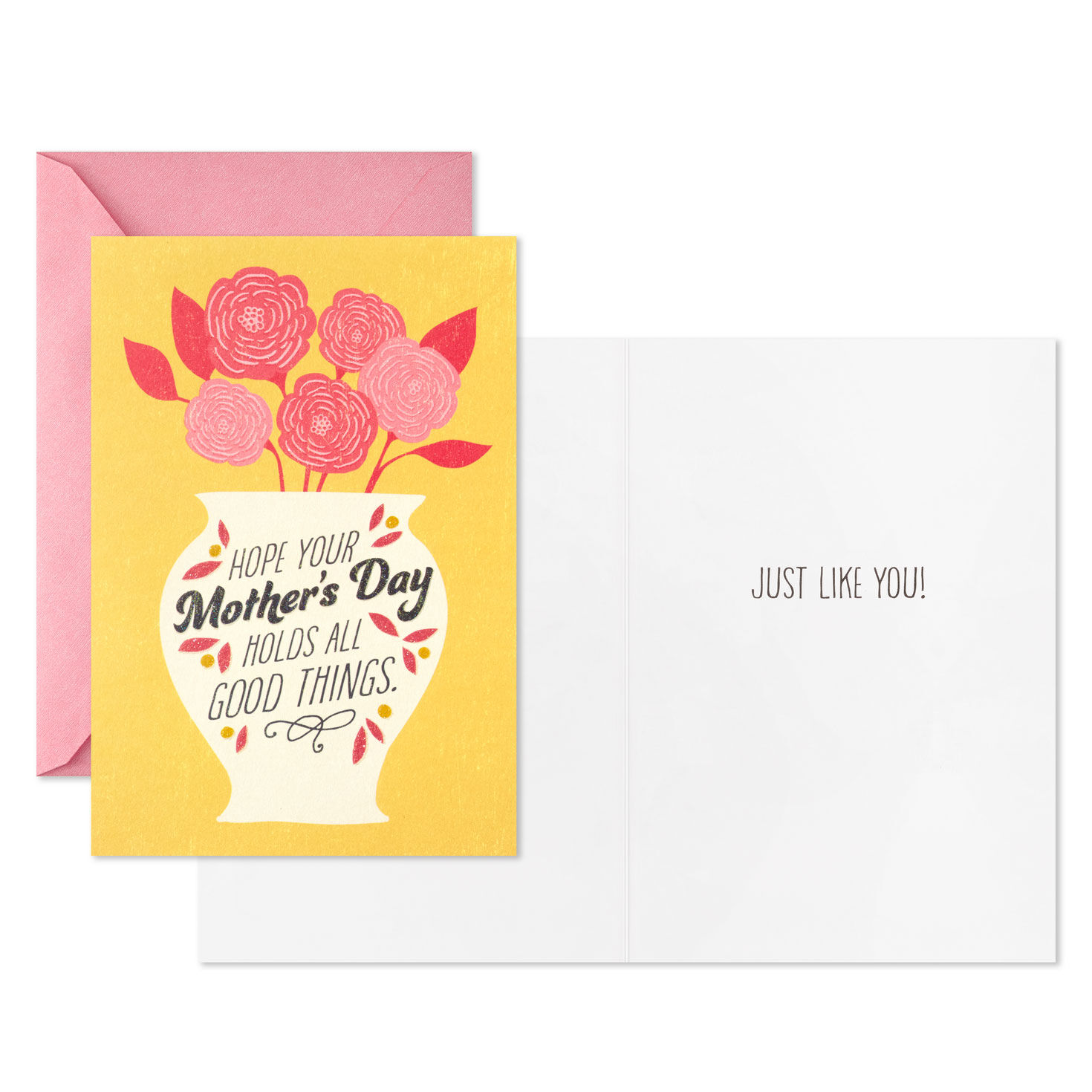 Flowers on Pink and Yellow Mother's Day Cards Pack Card Front with Sentiment image number 3