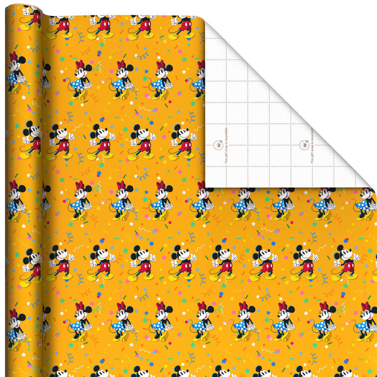 Disney Mickey and Minnie on Yellow Wrapping Paper Roll, 17.5 sq. ft.