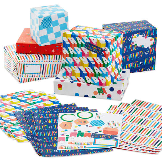 Birthdays and Beyond Reversible Flat Wrapping Paper Assortment With Gift Tags, 12 sheets, , large image number 2