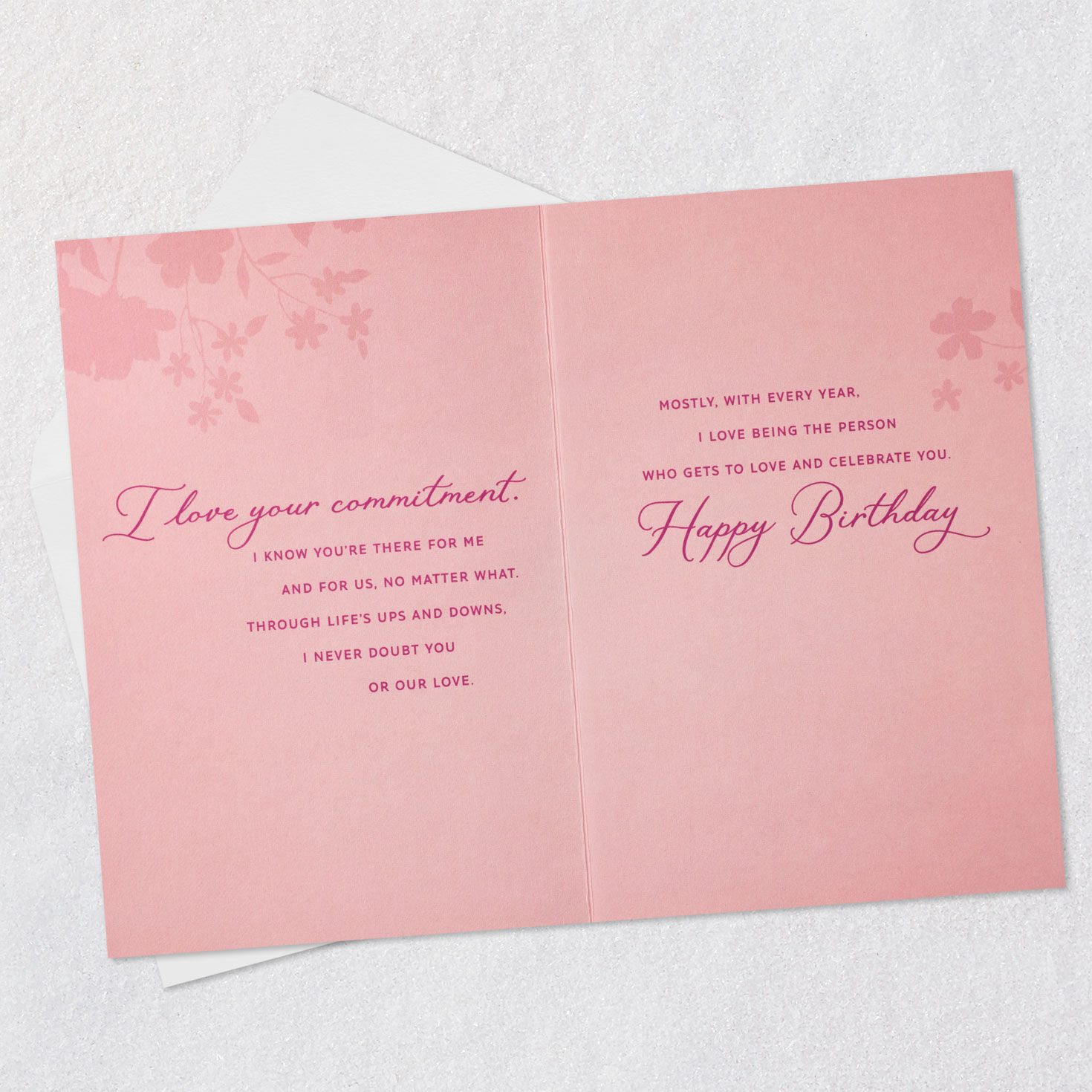 Pink and Gold Heart and Flowers Wife Birthday Card Open card with envelope image number 5