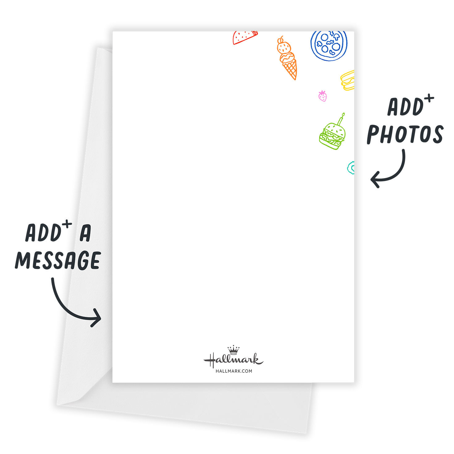 Food Icon Drawings Personalized Party Invitation Card back with Envelope indicating personalization image number 3
