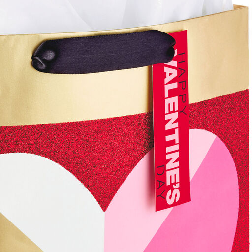 13" Geometric Heart Large Valentine's Day Gift Bag With Tissue Paper, 