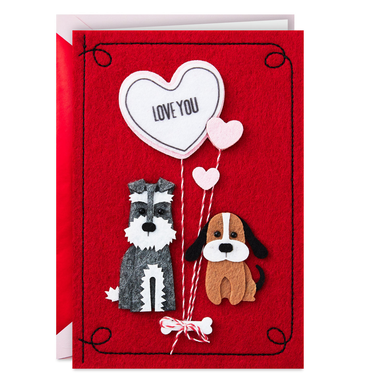 Valentine's Day Greeting Card NEW Valentine Puppy Dog Pink Red Hearts Blanket 