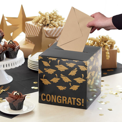8.5" Mortarboards on Black Graduation Card Box, 