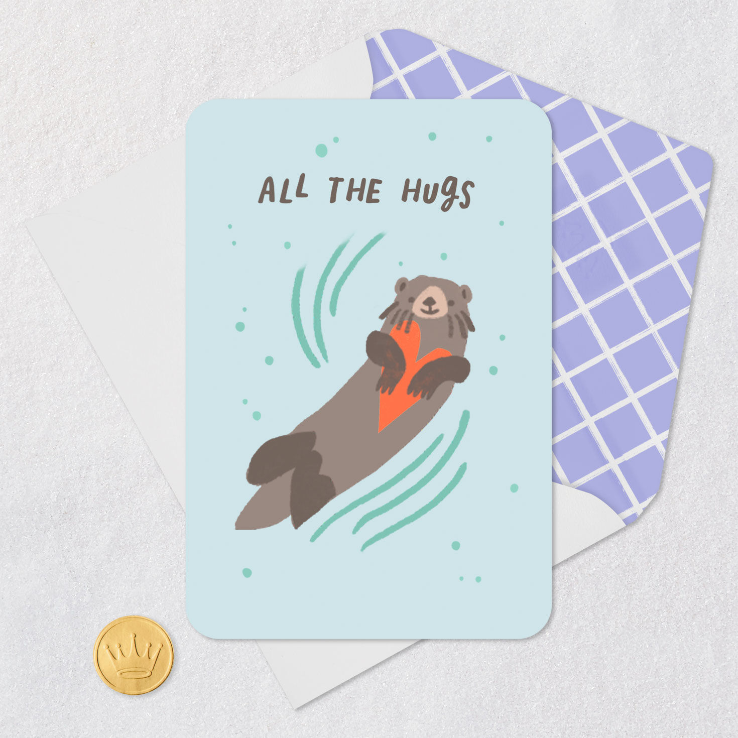 Otter Hugging Heart Thinking of You Card for Kids Card Front with Envelope and Gold Seal image number 5