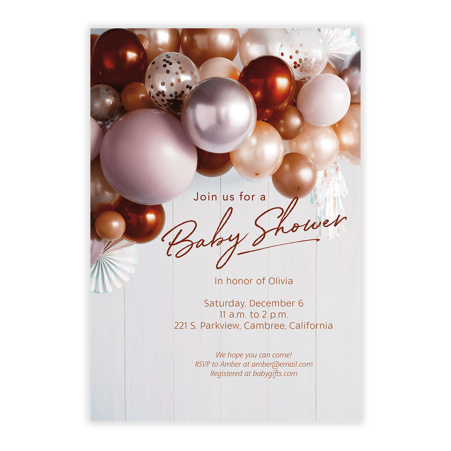 Burgundy Balloons Baby Shower Invitation, , large image number 5