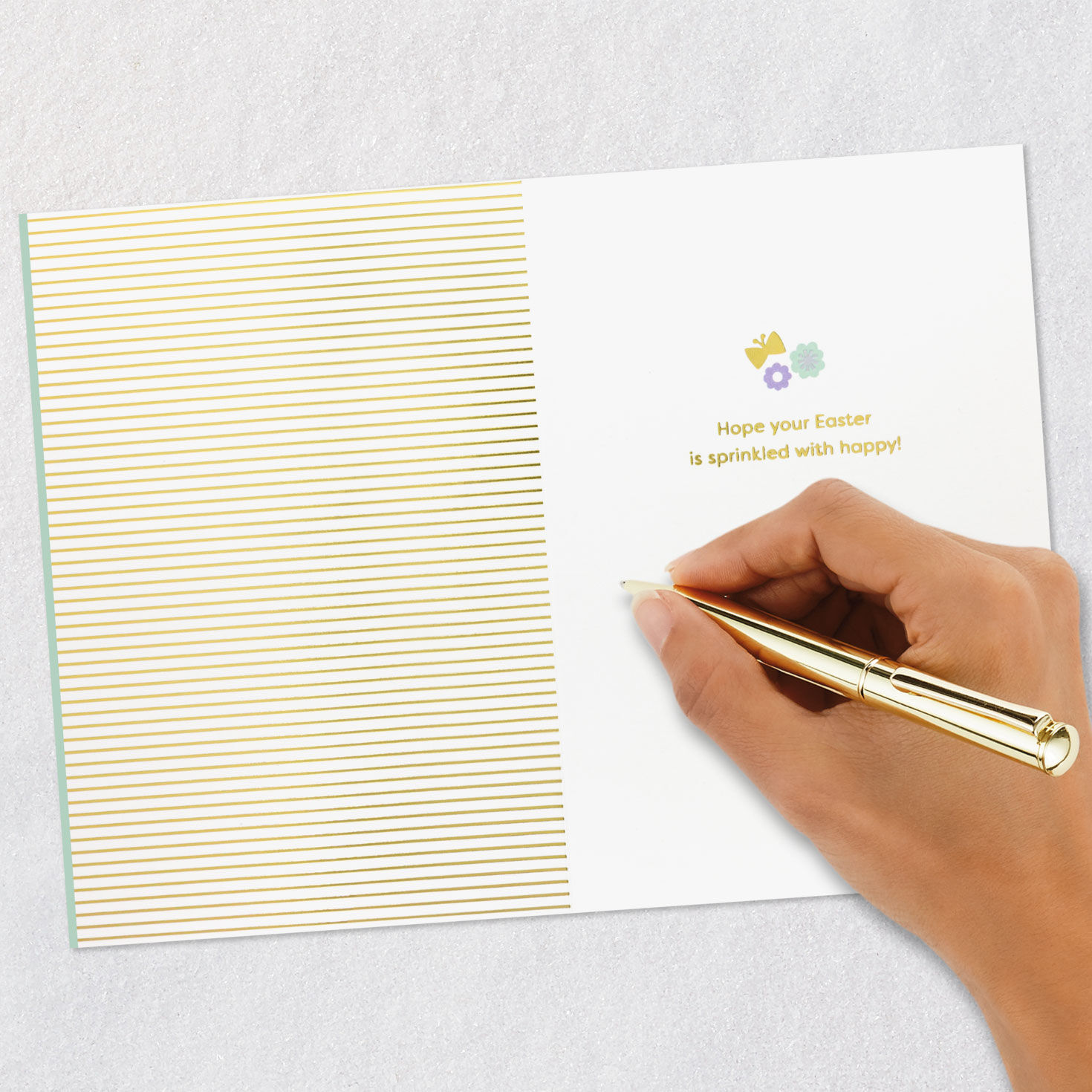 Chicken, Bunny, Lamb with Confetti Green Easter Card Signing card image number 6