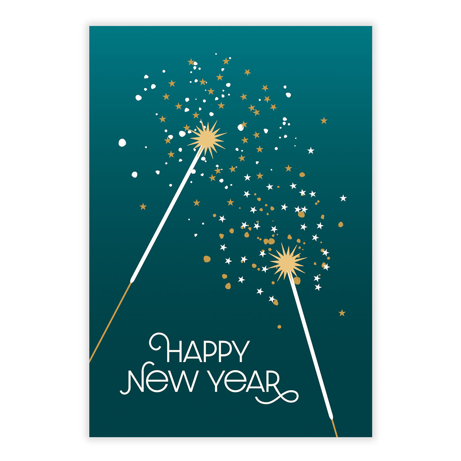 Sparklers on Teal Personalized New Year Card front image number 2