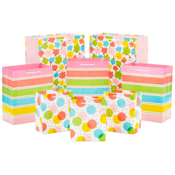 Assorted Pastel Designs 8-Pack Small, Medium and Large Gift Bags