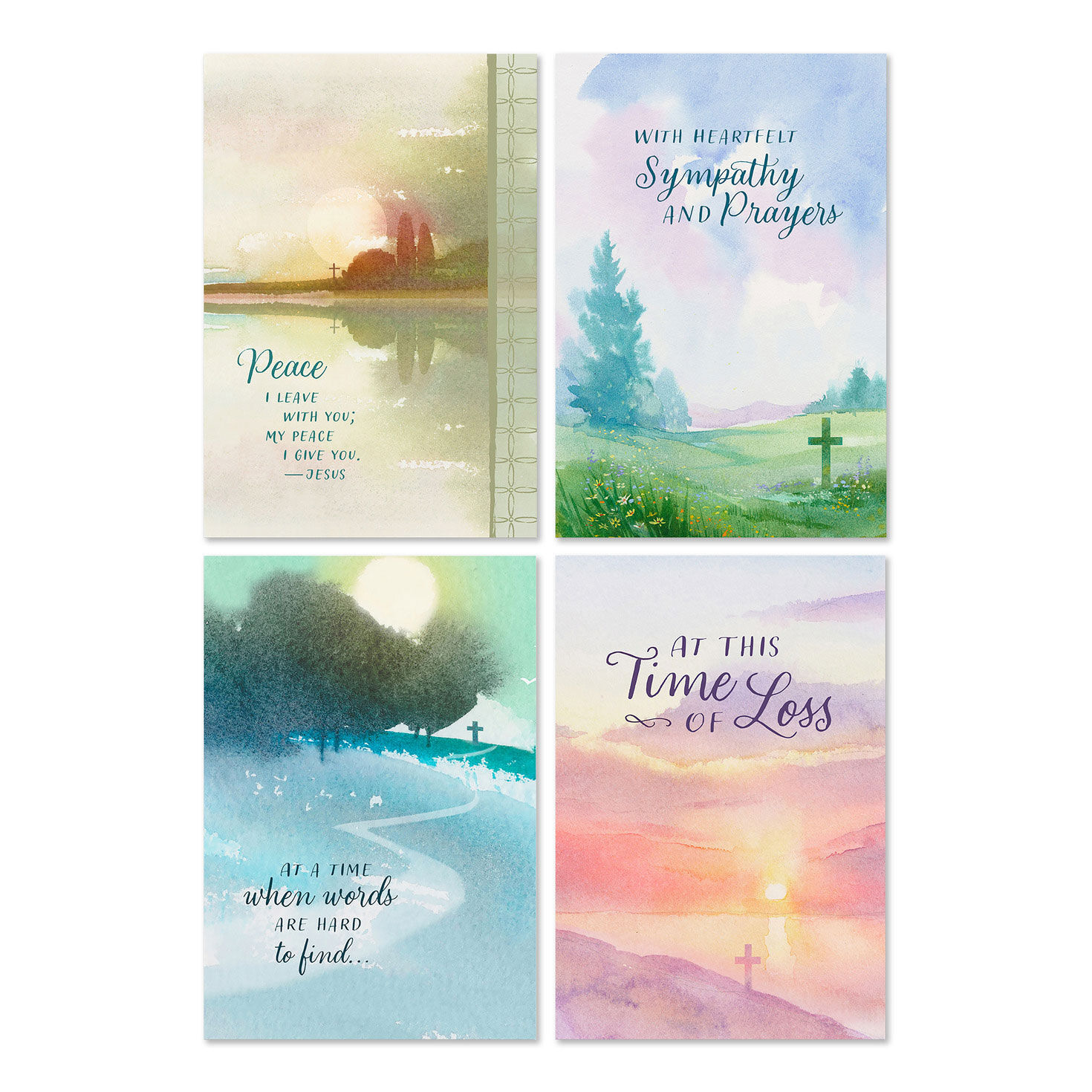 Watercolor Crosses Assorted Religious Sympathy Cards, Box of 12