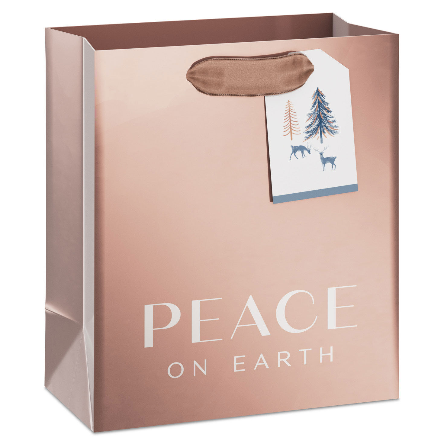 6.5" Peace on Earth Rose Gold Small Christmas Gift Bag With Gift Tag