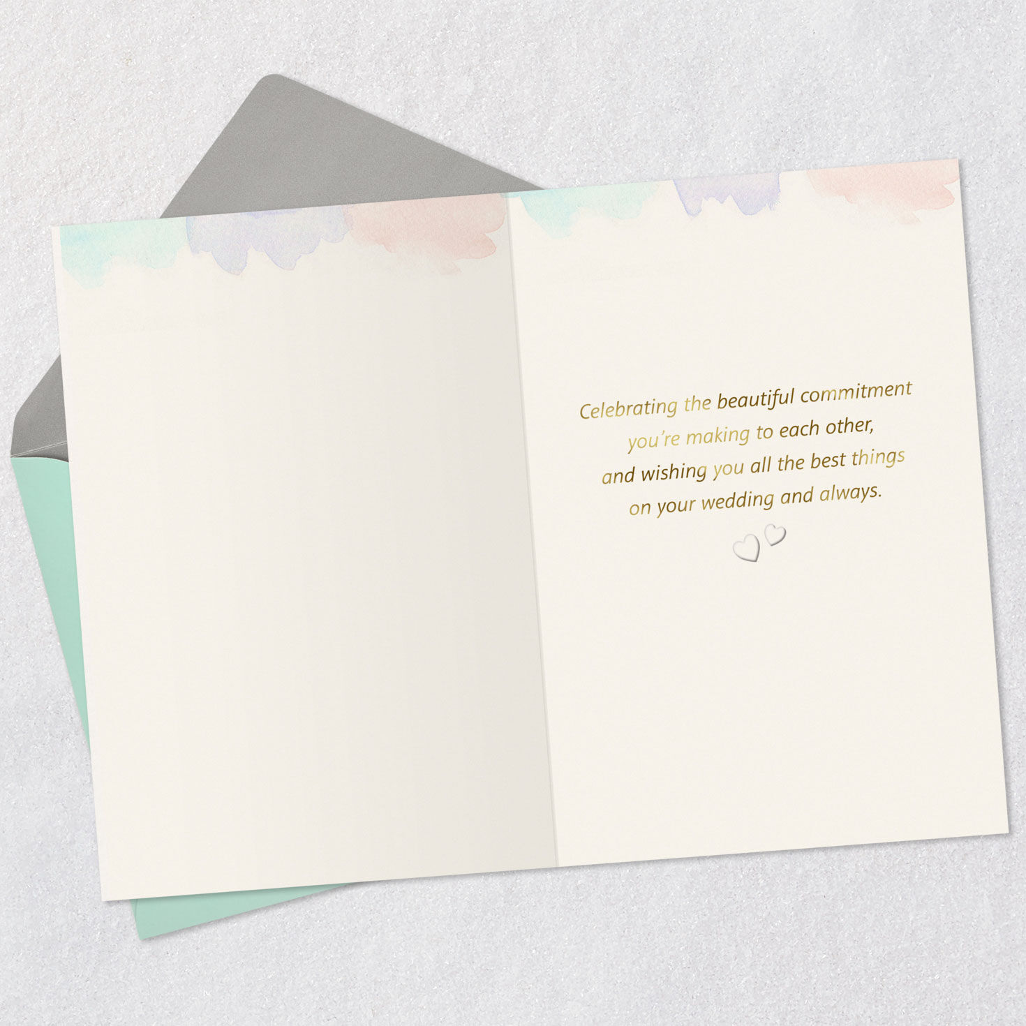 Faith, Hope, Love Watercolor and Hearts Wedding Card Open card with envelope image number 3