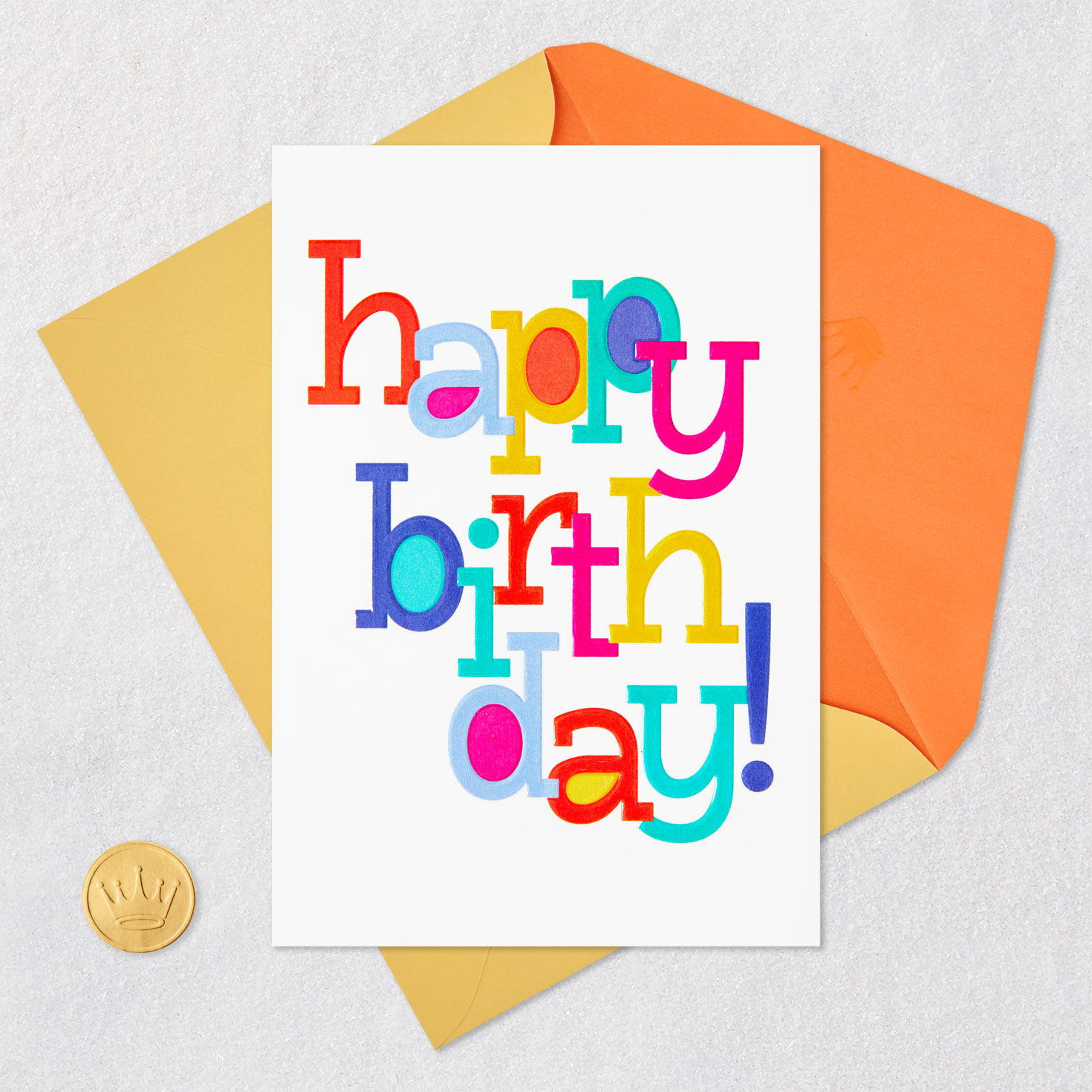 Modern Colorful Lettering Birthday Card Card Front with Envelope and Gold Seal image number 5