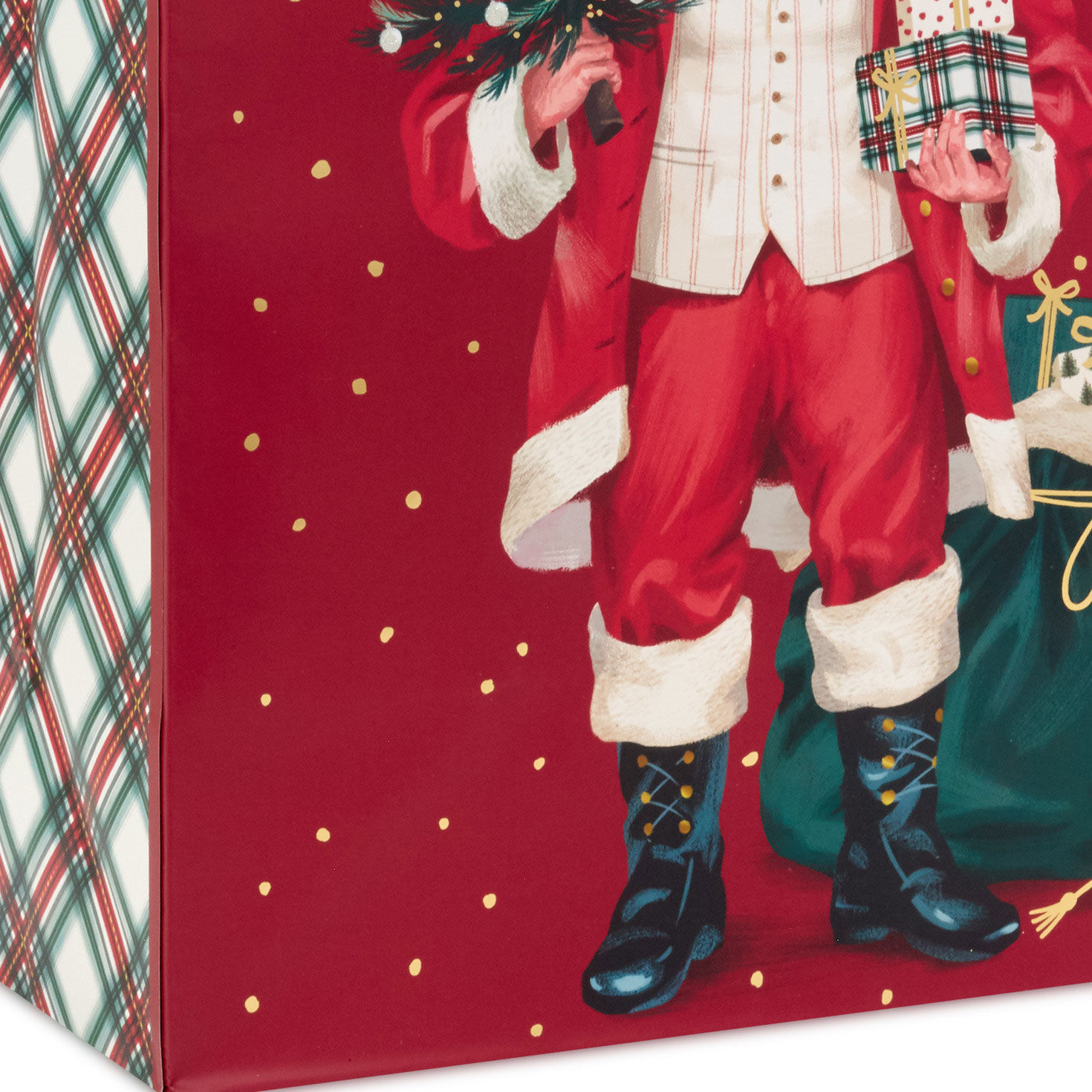 Santa With Gifts on Red Large Christmas Gift Bag Base/Side Detail image number 5