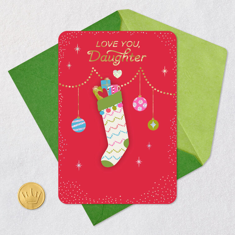 Holiday Stocking Daughter Christmas Card Card Front with Envelope and Gold Seal image number 5