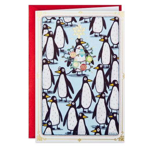 Festive Penguin Standing Out in a Crowd Funny Christmas Card, 