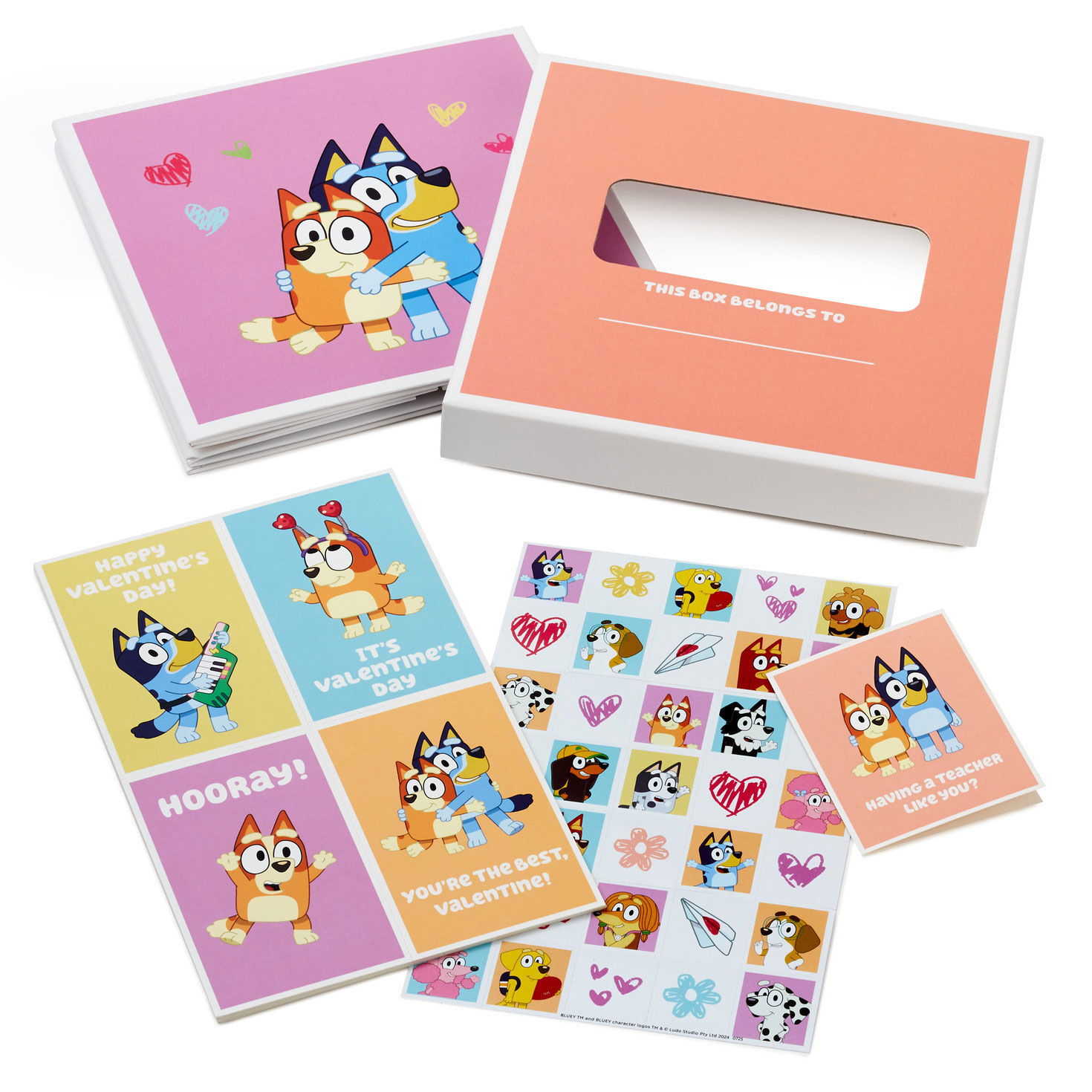 Bluey and Bingo Kids Valentines Cards and Mailbox complete set flat image number 8
