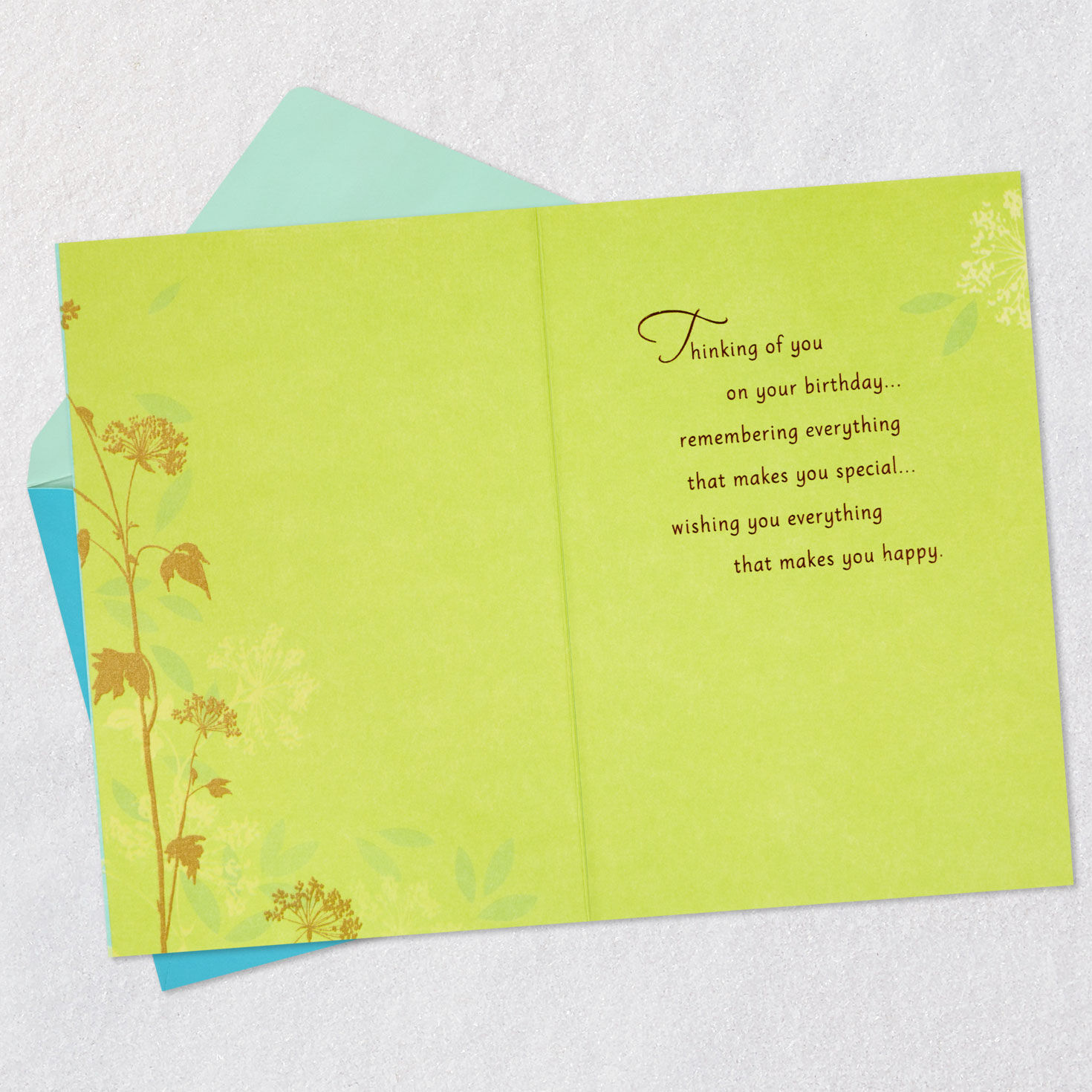Elegant Flowers on Aqua Birthday Card Open card with envelope image number 3