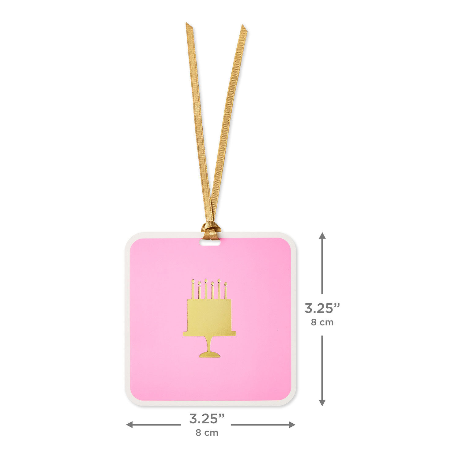 Gold Birthday Cake on Pink Hanging Gift Tag measurement image number 3