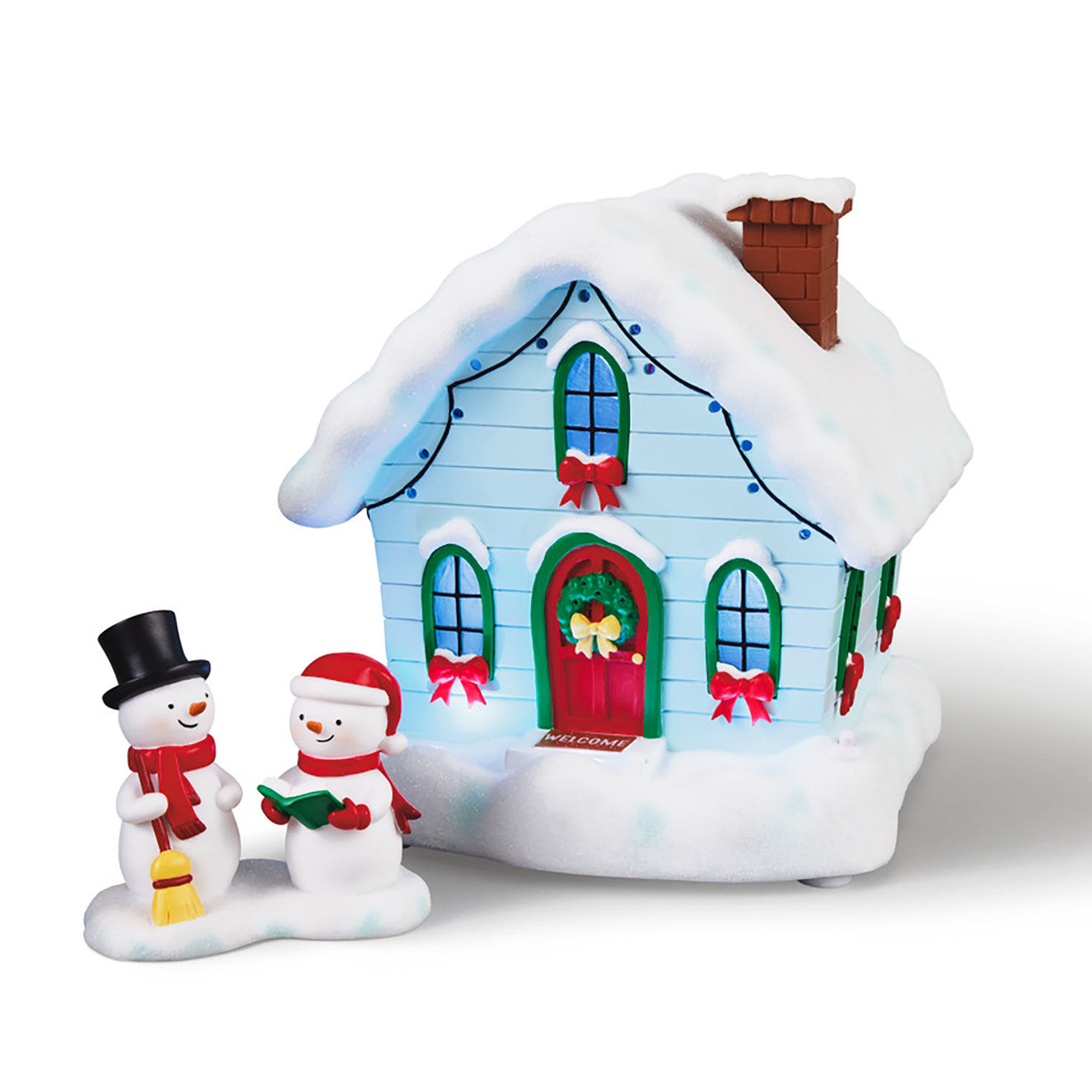 Magic Snowman Village Musical Christmas House and Carolers Tabletop Decorations With Light, Set of 2