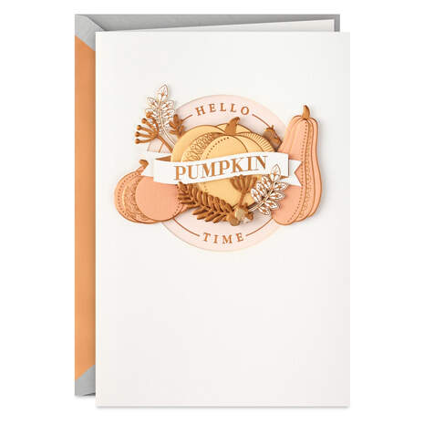 3D Pumpkins and Fall Leaves Halloween Card Card Front