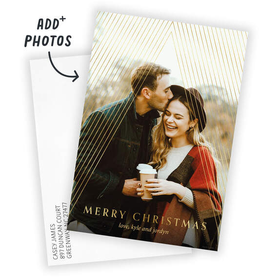 Elegant Gold Stripes Flat Christmas Photo Card, , large image number 2