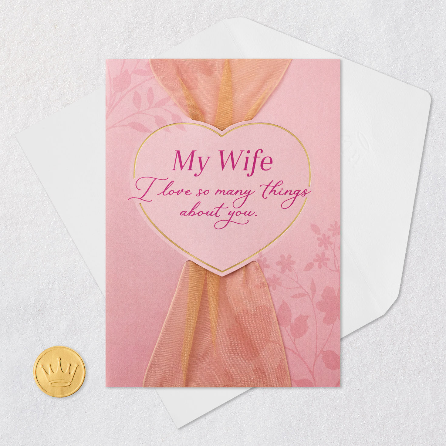 Pink and Gold Heart and Flowers Wife Birthday Card Card Front with Envelope and Gold Seal image number 7