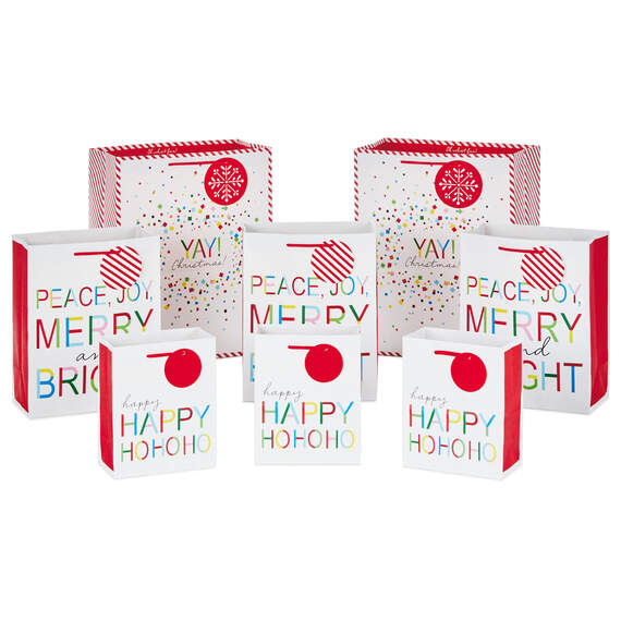 Merry and Bright 8-Pack Christmas Gift Bags, Assorted Sizes and Designs, , large image number 1