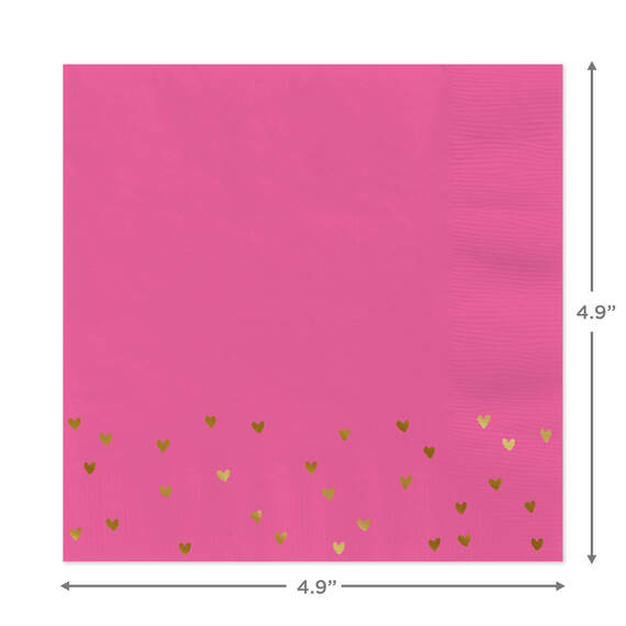 Foil Hearts on Pink Cocktail Napkins, Set of 16, , large image number 2