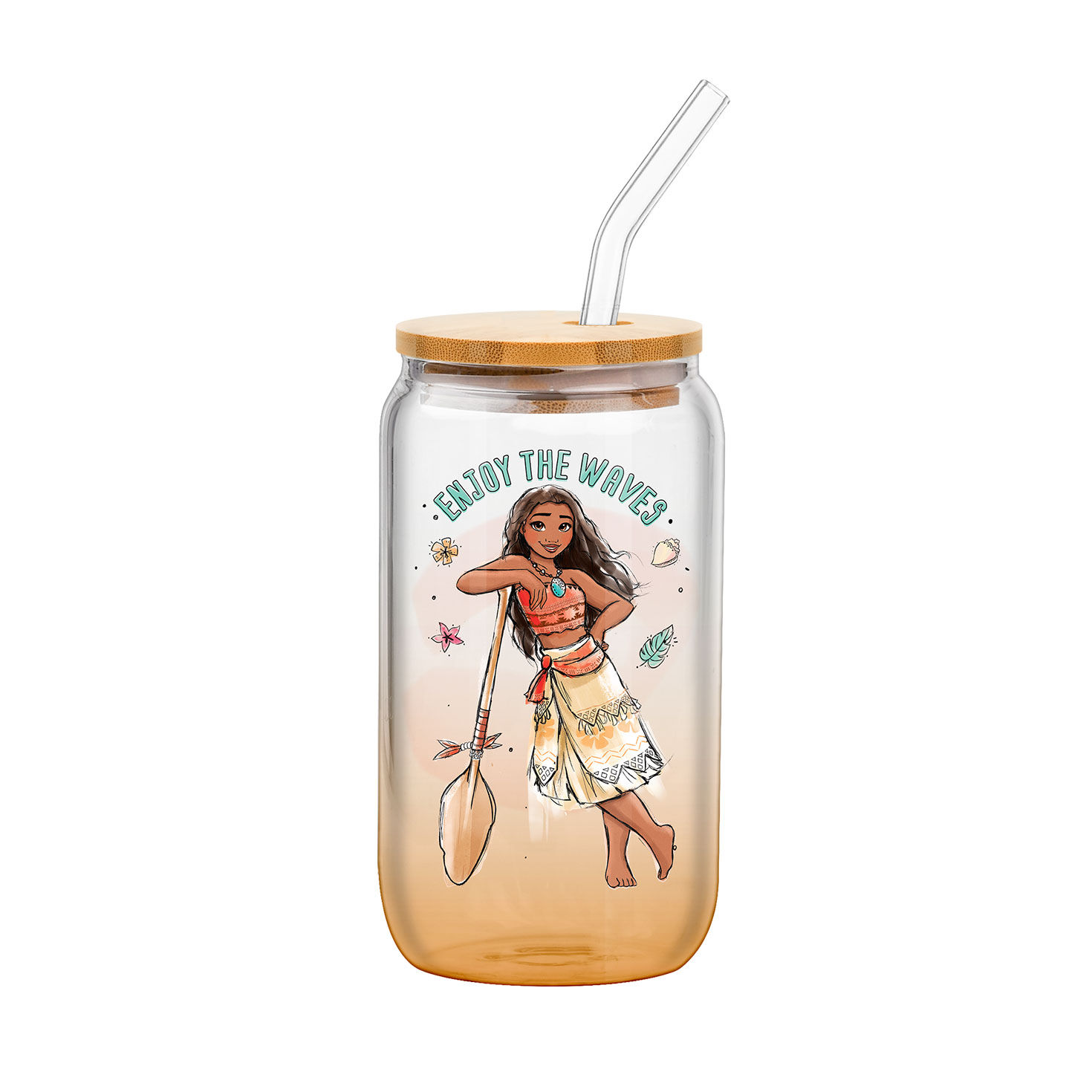 Silver Buffalo Disney Moana Ombré Glass Tumbler With Lid and Straw