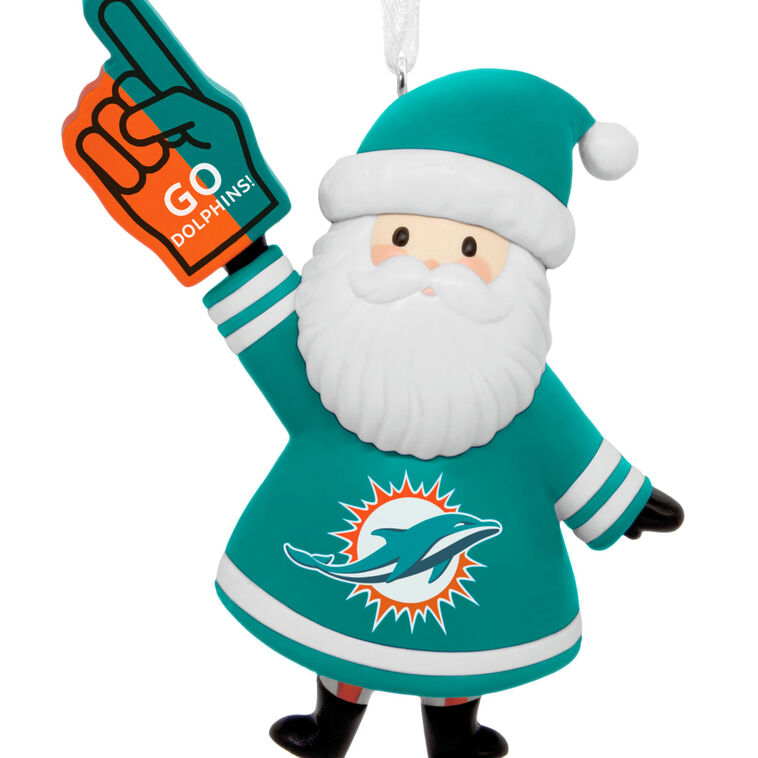 Miami Dolphins Santa Fan Christmas Ornament closeup view image number 5