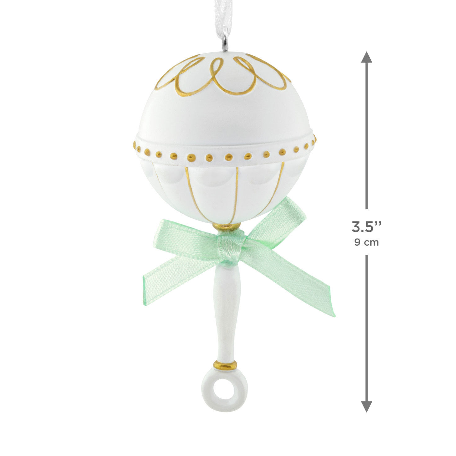 White With Gold Baby Rattle Christmas Ornament measurement image number 3