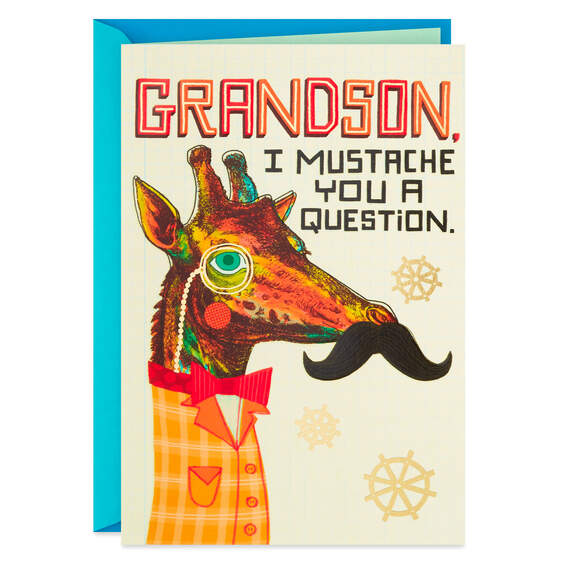 Giraffe With Mustache Funny Birthday Card for Grandson