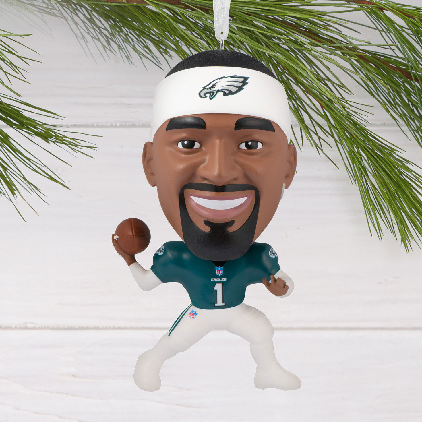 Jalen Hurts Bobblehead Christmas Ornament hanging on tree image number 2