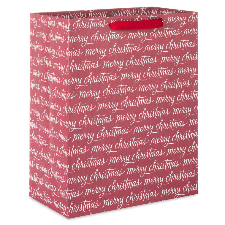 13" Merry Christmas Messages on Burgundy Large Gift Bag