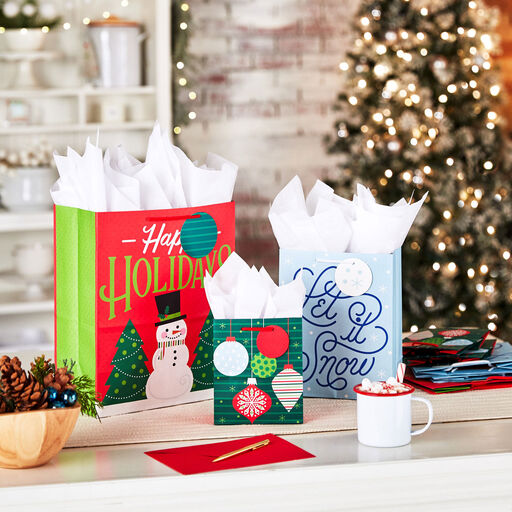 Let It Snow 8-Pack Holiday Gift Bags, Assorted Sizes and Designs, 