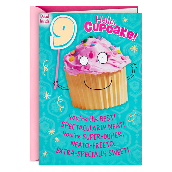 Hello, Cupcake 9th Birthday Card With Decal