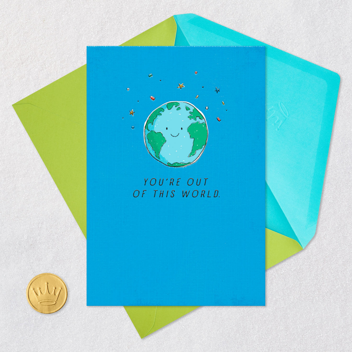 Smiling Earth Teacher Thank You Card Card Front with Envelope and Gold Seal image number 5