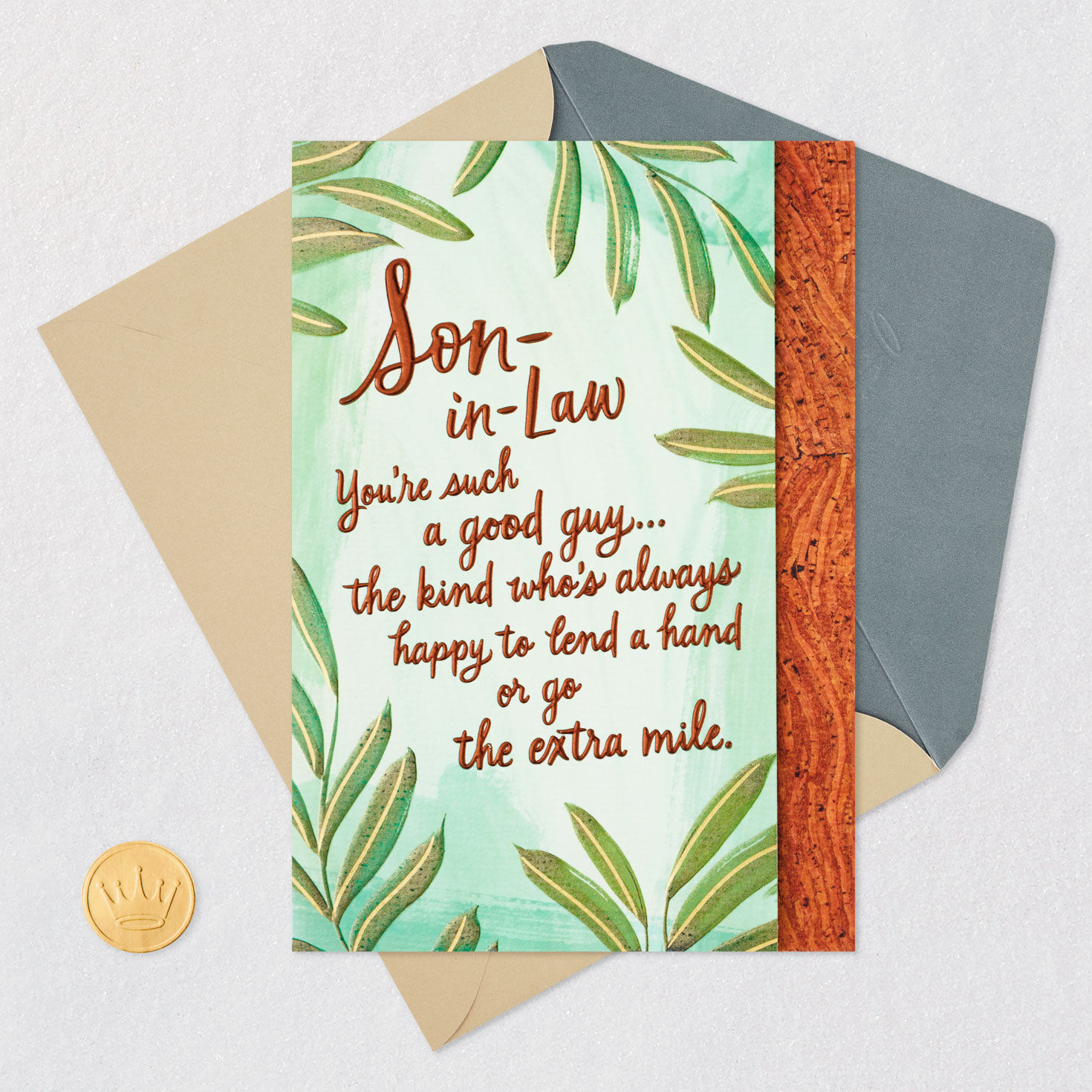 Leaves Frame Birthday Card for Son-in-Law Card Front with Envelope and Gold Seal image number 5